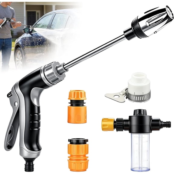 High Pressure Garden Hose Nozzle with 360 Rotating Nozzle, 3 Spray Modes, Handheld Jet Nozzle Power Washer Fit 3/4" Threaded Hoses