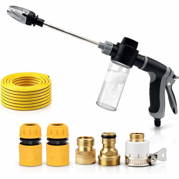 High Pressure Garden Hose Spray Gun, Car Wash Foam Sprayer, Adjustable Nozzle Cleaning Gun with Connectors, Multi-Function Cleaning Tool (Full Kit)