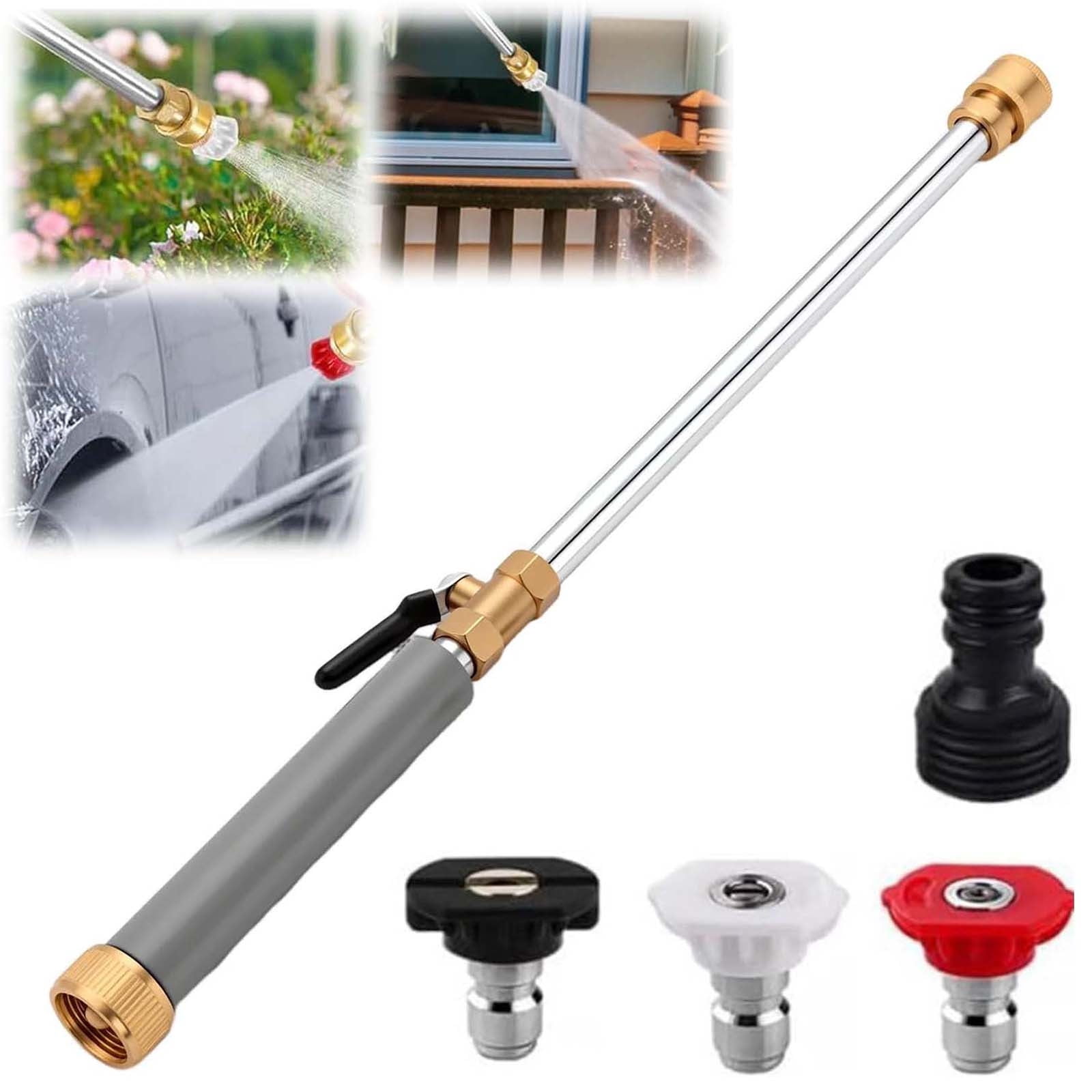 High Pressure Garden Hose Wand, Adjustable Nozzle Sprayer for Car Washing & Outdoor Cleaning
