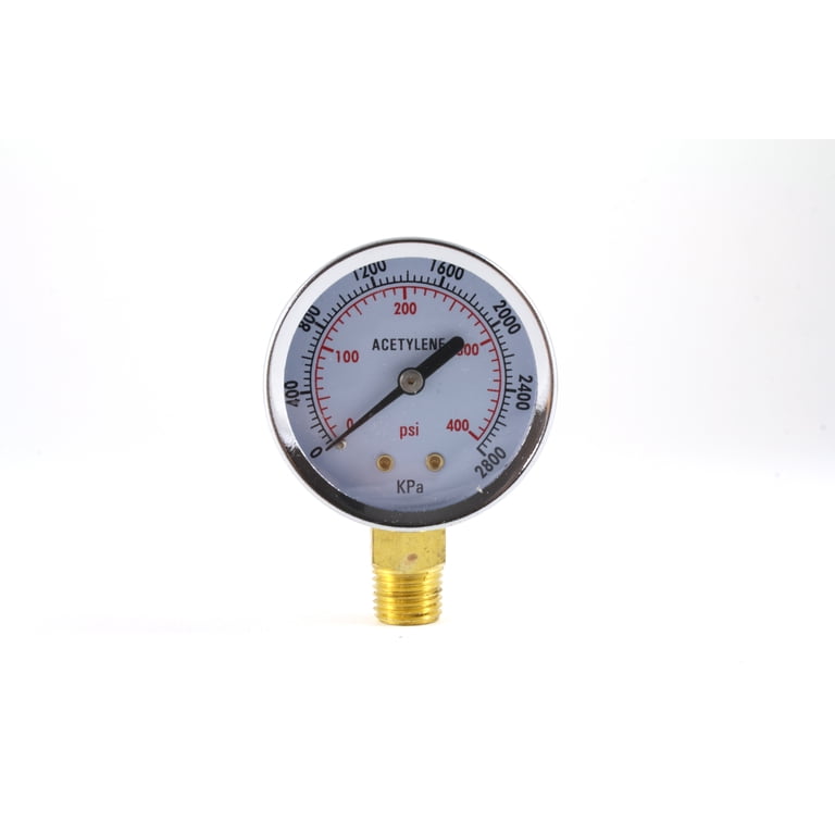 Acetylene Regulator High Pressure Gauge – 0-400 Psi, 2" Dial, 1/4" NPT Bottom Inlet, Chrome Plated Steel Case