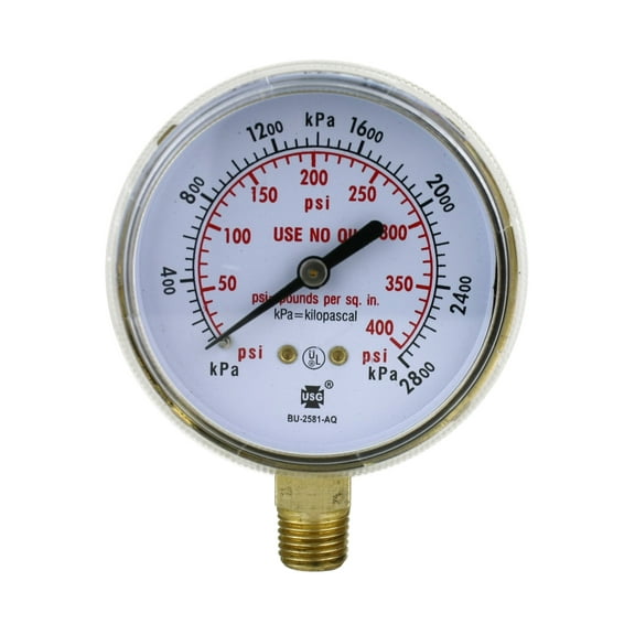 High-Pressure Gauge for Heavy-Duty Acetylene/Propane Regulators 0-400 psi - 2.5 inches - Thread: 1/4" NPT