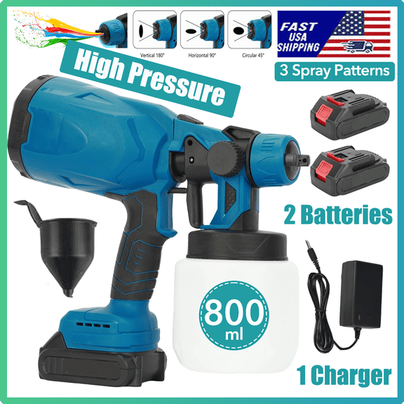 CATGOOD Cordless Paint Sprayer, 600W Electric Paint Sprayer Gun with 2PCS 2000mAh Batteries and 800ml Container