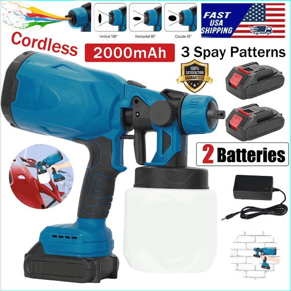 CATGOOD High-Pressure HVLP Electric Cordless Paint Sprayer Paint Gun 3 Spray Patterns & 2 Batteries