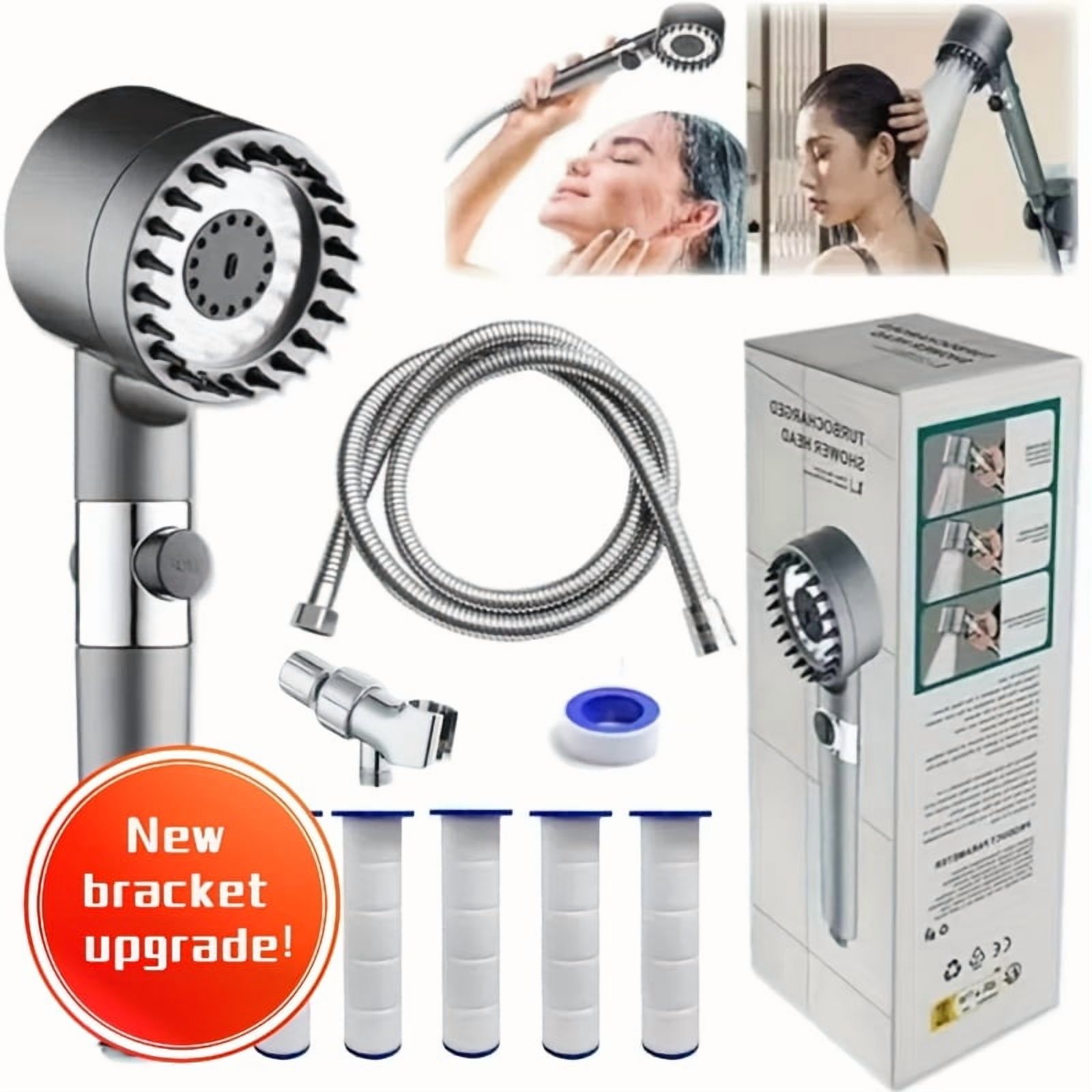 High Pressure Handheld Shower Head with 5 Filters, ON/OFF Switch ...