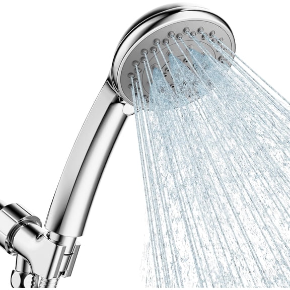 High Pressure Handheld Shower Head,5 Functions Powerful Water Spray Showerheads against Low Pressure Water Flow with Stainless Hose and Adjustable Mount, Chrome