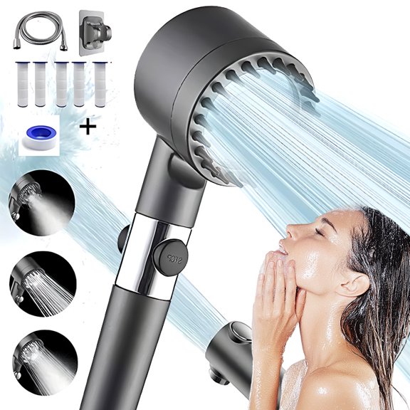 High-Pressure Handheld Shower Head, 5-Layer Filtration, 3 Spray Modes, ON/OFF Pause Switch for Pet Bathing, 4-in-1 Detachable Design, Skin Care Massage Function