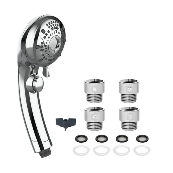 High Pressure Handheld Shower Head with 6 Spray Settings Adjustable Angle Flow Control Push Button Water Saving Body Sprays and Universal Adapters for Superior Bath Experience