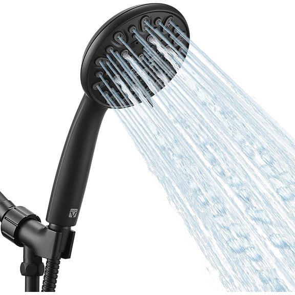 High Pressure Handheld Shower Head 7-Spray Setting Showerhead Kit with 59" Stainless Steel Hose and Adjustable Mount for Showering Enjoyment Even at Low Water Flow (HM-002 Matte Black)