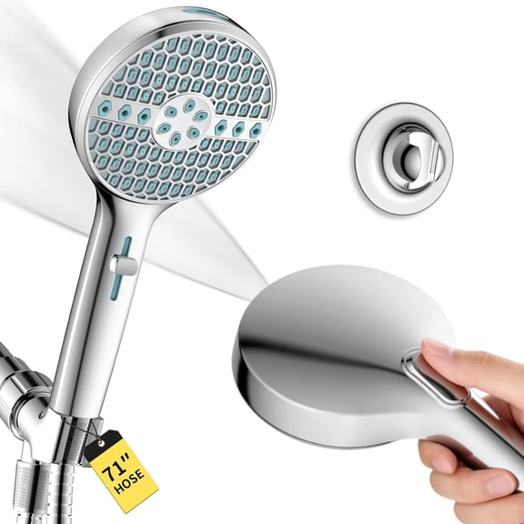 High Pressure Handheld Shower Head, 9-Spray Modes with Extra Long Stainless Steel Hose & Adjustable Bracket, Chrome Hand Held Showerhead Build in Power Wash