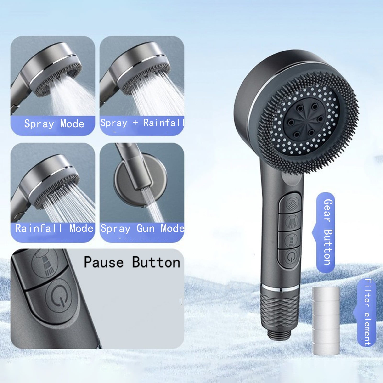 High Pressure Handheld Shower Head with Filter, 5 Spray Modes ...