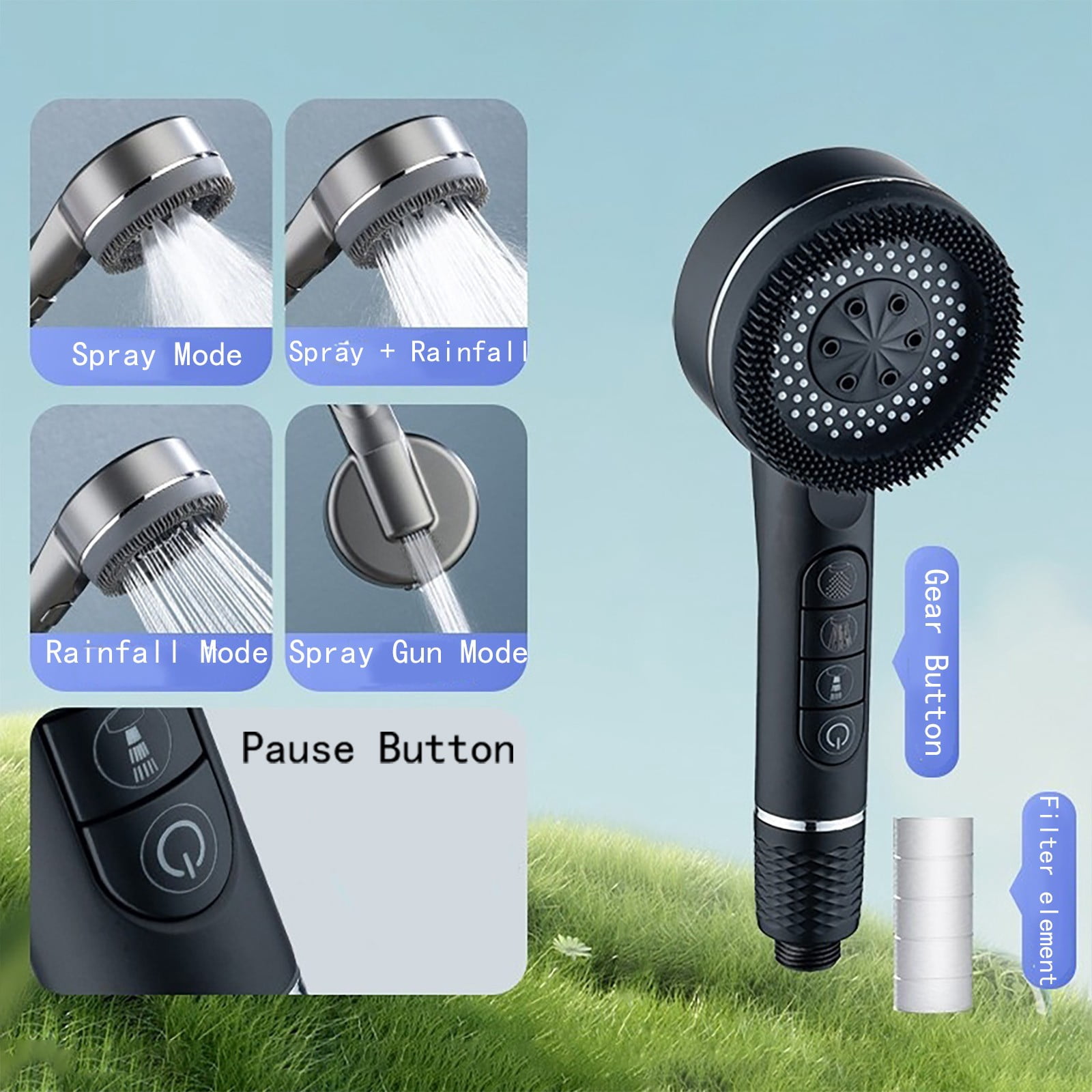 High Pressure Handheld Shower Head with Filter, 5 Spray Modes ...