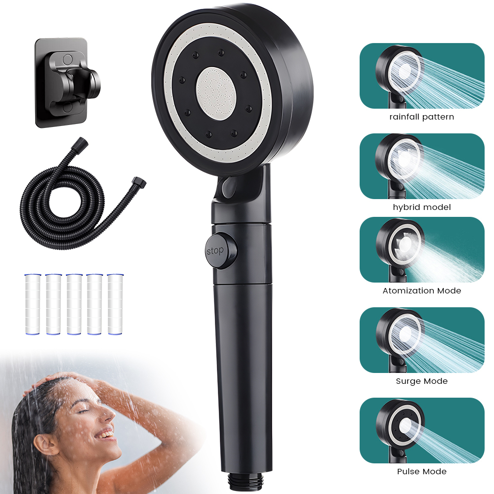 High Pressure Handheld Shower Head with ON/OFF Pause Switch, 5 Spray