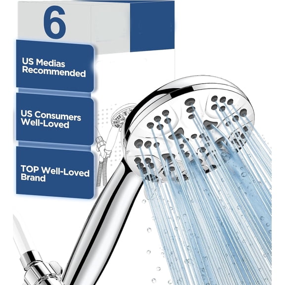 High Pressure Handheld Shower Head Set, High Flow Hand Held Showerhead with Hose Bracket Teflon Tape Rubber Washers