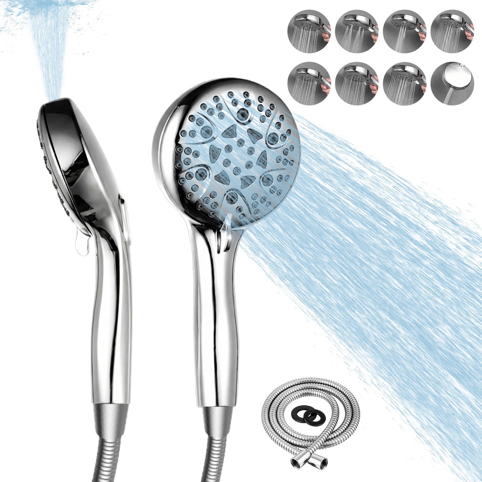 Beteliva High Pressure Handheld Shower Head with 8 Spray Modes ...