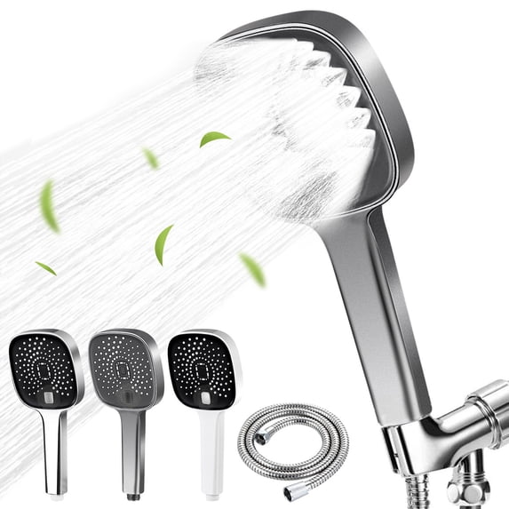High Pressure Handheld Shower Head with Hose, 4 Spray Settings, Self-Cleaning Nozzles, Large Oversized Coverage, Universal Fit Replacement Showerhead