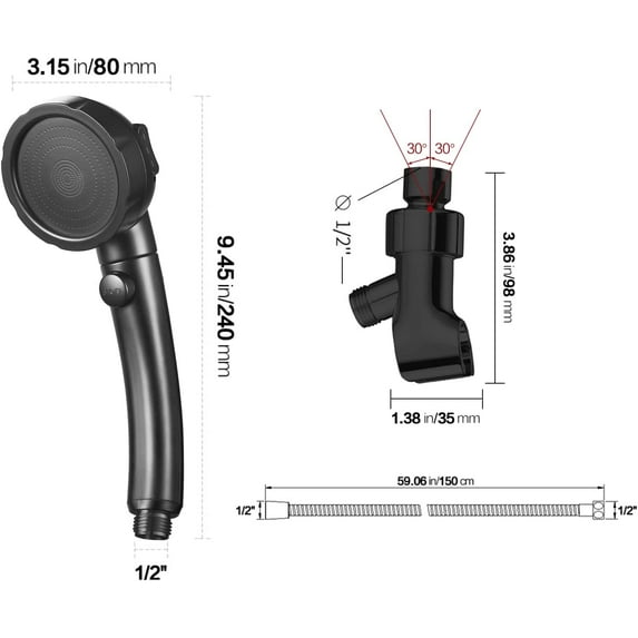 High Pressure Handheld Shower Head with ON/OFF Pause Switch(Black ...
