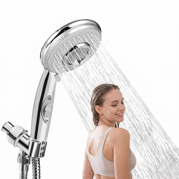 High Pressure Handheld Shower Head with On Off Switch, 5 Spray Settings ...