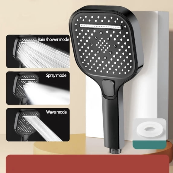 High Pressure Handheld Showerhead 3 Spray Modes Square Shower Head Water Saving Power Boost Technology Anti-Clog Nozzles Easy Install for Low Pressure Bathroom Shower