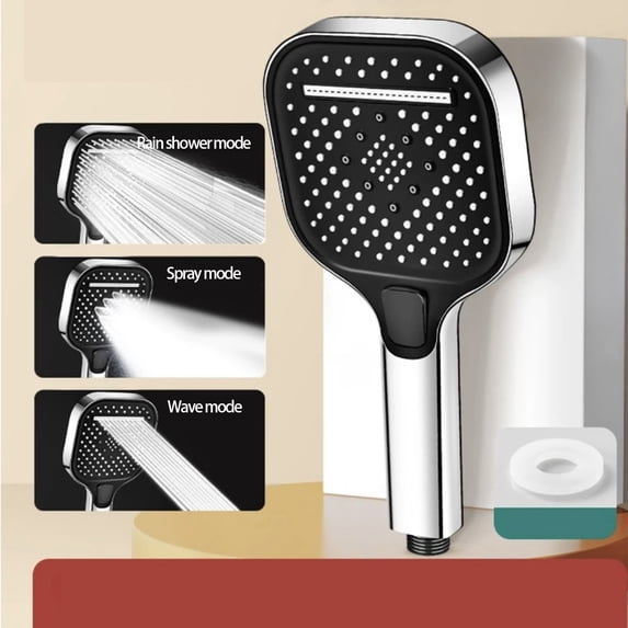 High Pressure Handheld Showerhead 3 Spray Modes Square Shower Head Water Saving Power Boost Technology Anti-Clog Nozzles Easy Install for Low Pressure Bathroom Shower