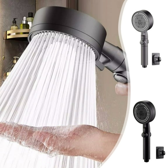 High Pressure Handheld Showerhead | 8 Spray Modes | ABS Material | Hard Water Filtration | Black Gray Finish | Easy Install G1/2 Connector | Includes Shower & Base | 24x9cm Multifunction Bath Spa