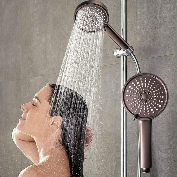 High Pressure Handheld Showerhead with Carbon Filter 5 Spray Modes Hard Water Softener ABS Material SilverGray 9.92" x 4.92" Easy Install No Tools Needed