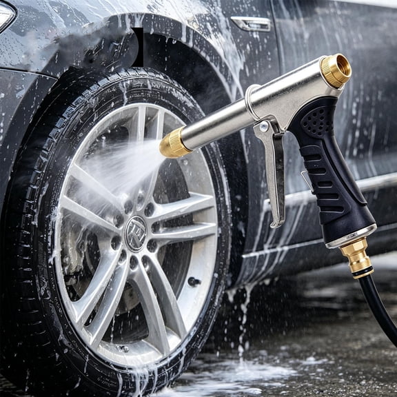 High Pressure Hose Nozzle With Foam Bottle, Adjustable Car Wash Sprayer Copper Tip Water Spray Gun For Deep Cleaning And Watering, Car Detailing Garden Lawn Patio Cleaning Tool