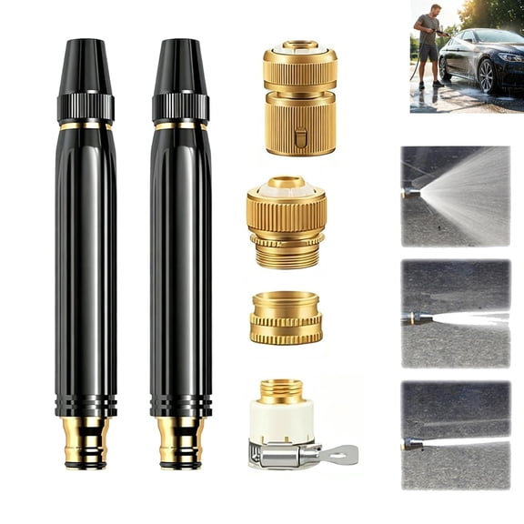 High Pressure Hose Nozzle, Heavy Duty Adjustable Hose Nozzle, High Pressure Jet Sweeper Spray Nozzle with Leak-Proof Design, Metal Garden Hose Sprayer for Car Wash, Lawn, Patio Cleaning (2PCS)