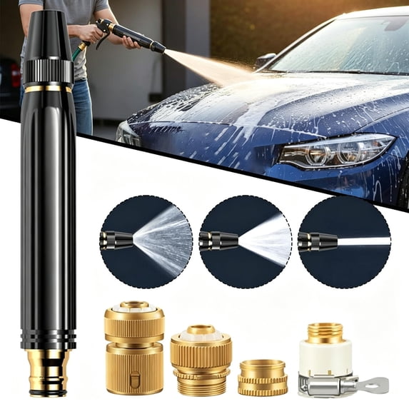 High Pressure Hose Nozzle, Heavy Duty Adjustable Hose Nozzle, High Pressure Jet Sweeper Spray Nozzle with Leak-Proof Design, Metal Garden Hose Sprayer for Car Wash, Lawn, Patio Cleaning (1PCS)