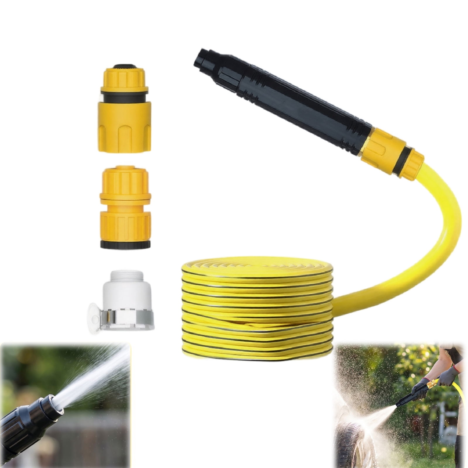 High Pressure Hose Nozzle Heavy Duty Brass Garden Hose Nozzle Direct Jet Stream Water Hose Nozzle for Car Washing Patio Cleaning Watering nozzle B straight spray gun 10m+3 plastic joint