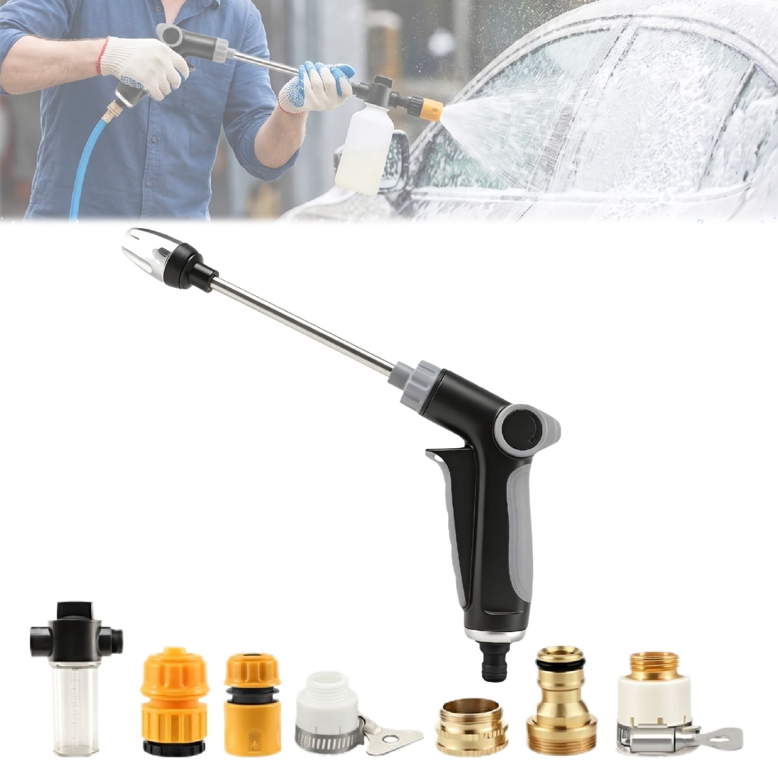 High Pressure Hose Nozzle Heavy Duty Brass Garden Hose Nozzle Direct Jet Stream Water Hose Nozzle for Car Washing Patio Cleaning Watering