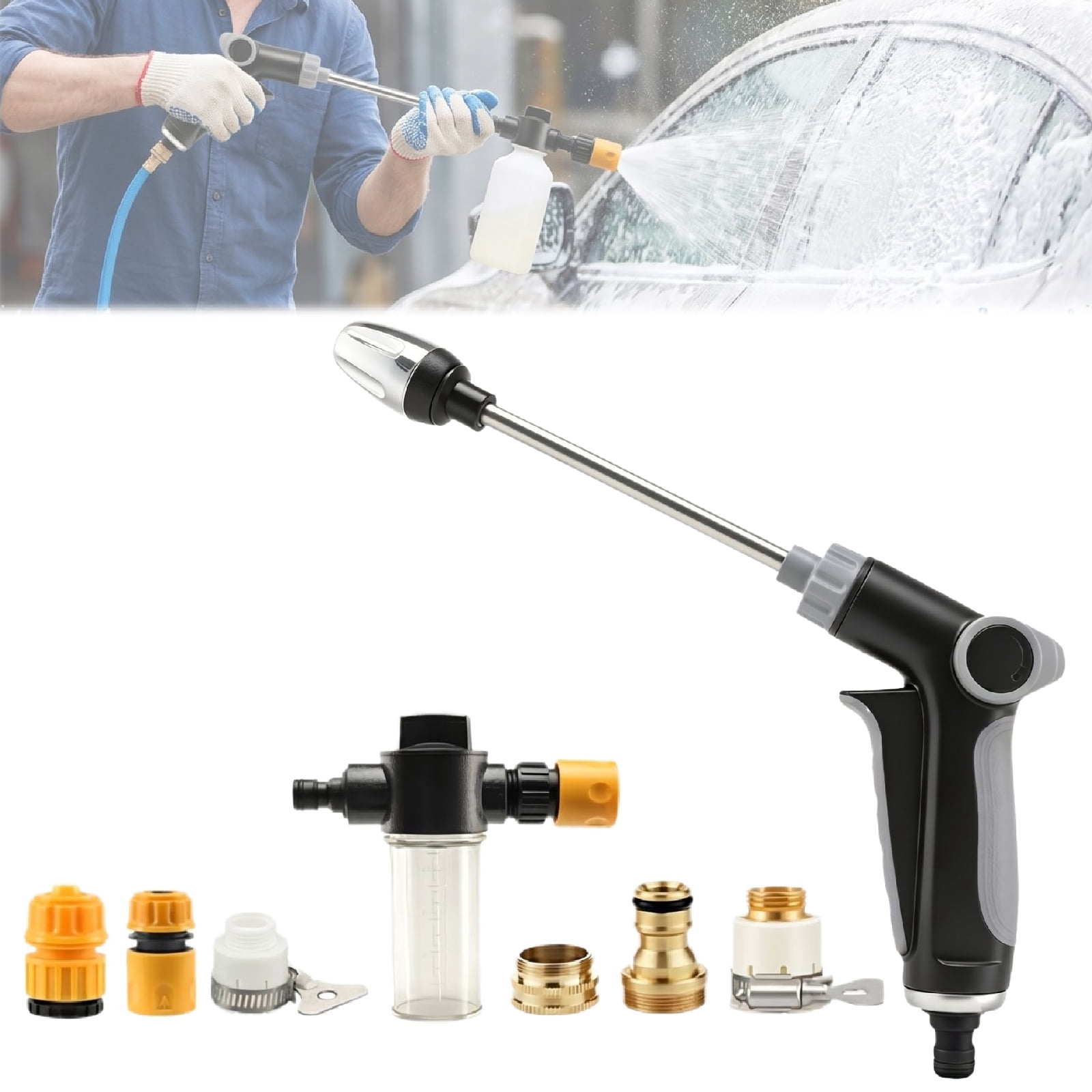 High Pressure Hose Nozzle Heavy Duty Brass Garden Hose Nozzle Direct Jet Stream Water Hose Nozzle for Car Washing Patio Cleaning Watering