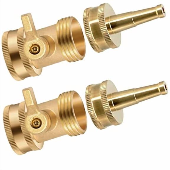 High Pressure Hose Nozzle,Solid Brass Water Hose Jet Nozzle Sprayer Sweeper with Hose Shut Off Valve,Heavy Duty 3/4" GHT Jet Nozzles for Garden Hose - 2 Set