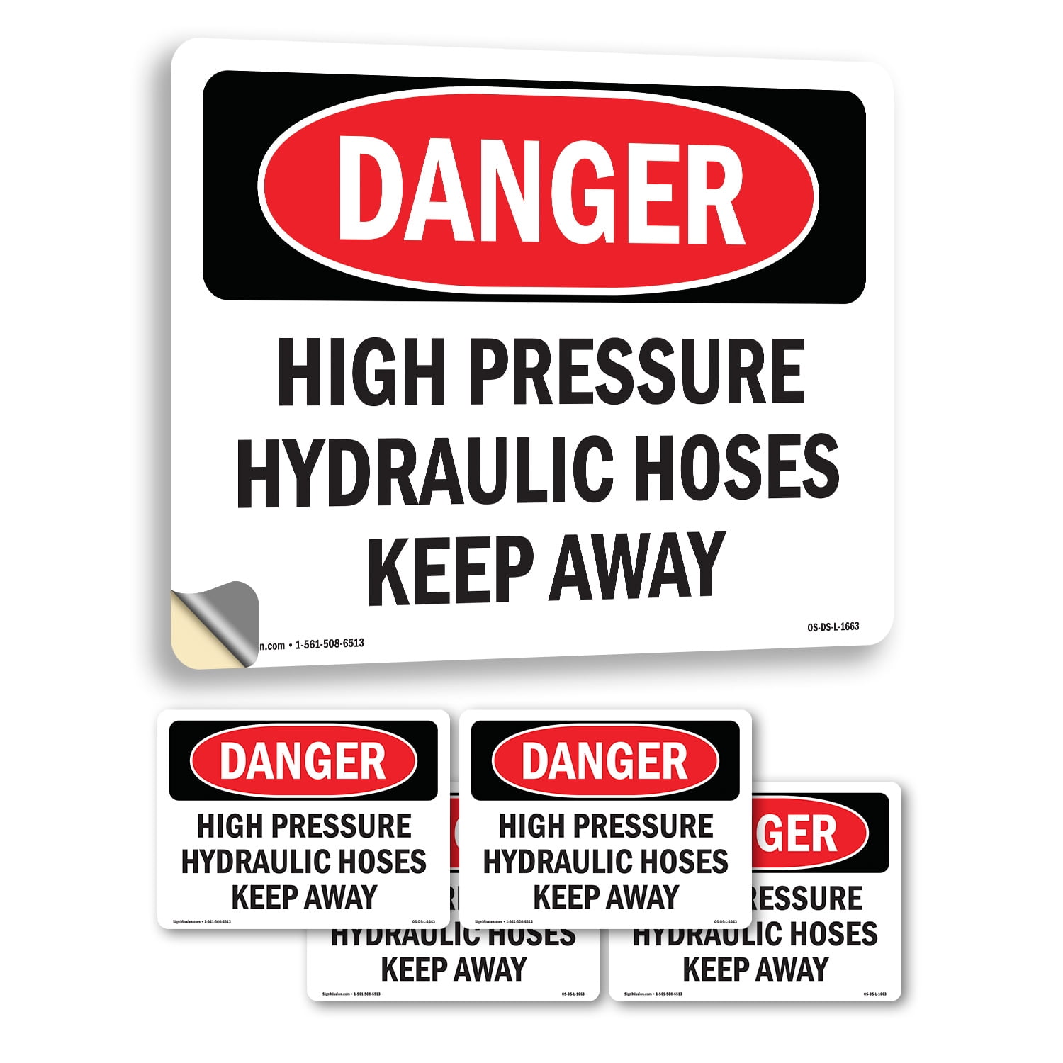 High Pressure Hydraulic Hoses Keep Away OSHA Danger Vinyl Decal Label ...