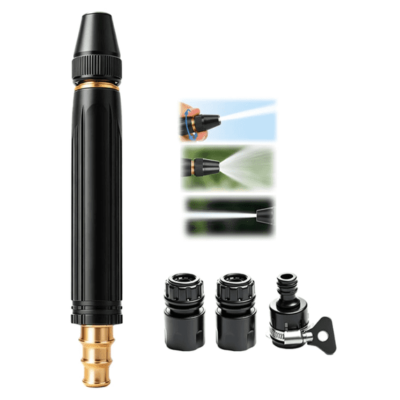 High Pressure Jet Sweeper Hose Nozzle Heavy Duty Adjustable, Leak-Proof Metal Garden Sprayer for Car Wash, Patio, Lawn & Outdoor Cleaning