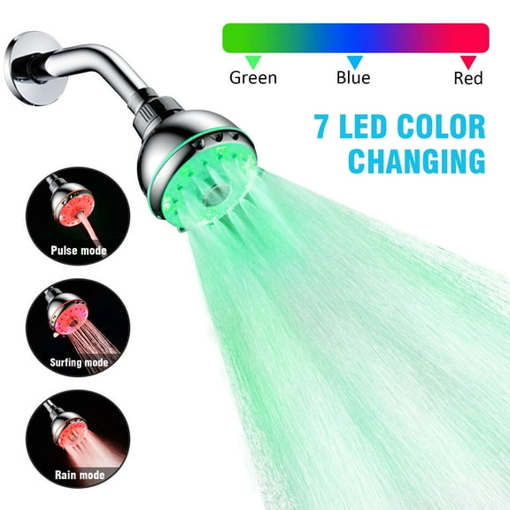High-Pressure LED Shower Head, RGB Colorful Automatic Changing Light Waterfall Shower Head, 360 Degree Rotatable Shower Spray with 3 Modes, Replacement Shower Head for Bathroom Hotel