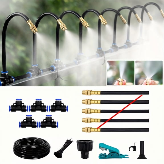 High Pressure Misting System, Outdoor Misting Cooling Kit with 5 High Pressure Hose Nozzles, Misting System for Patio Backyard Perimeter Misting, Garden Hose Nozzle Attachments
