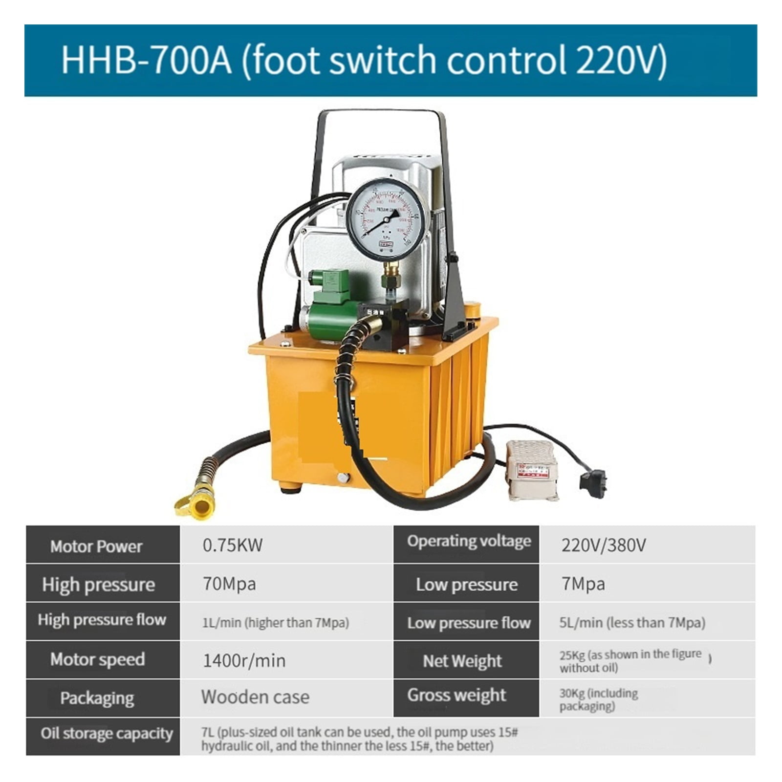High Pressure Oil Pump 1.2KW Electric Hydraulic Pump UltraSmall Portable Hydraulic Oil Pump