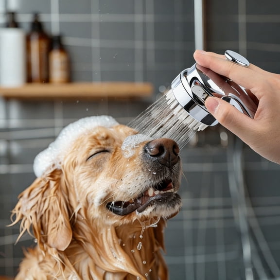 High Pressure Pet Shower Sprayer, Metal Handheld Showerhead with Massage Bristles, Pet Bathing Tool with Water Shut-Off Valve