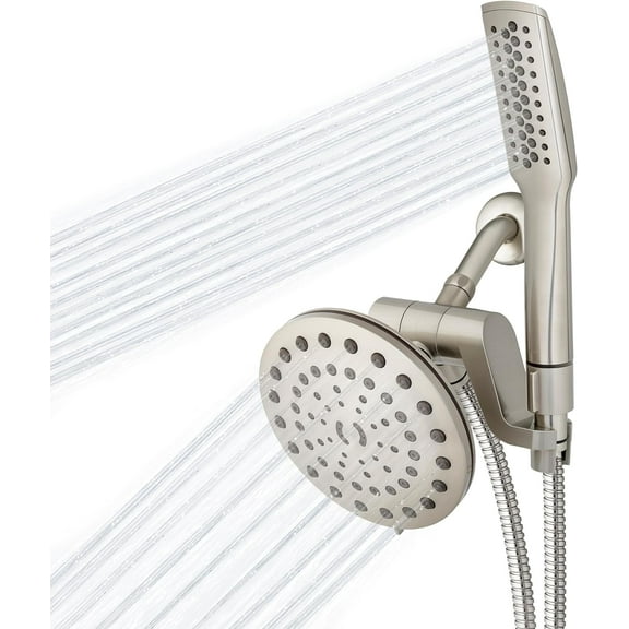 High Pressure Pulsating Shower Wand and Rain Head Combo with Extra-Long 8-Foot Metal Hose, HairWand Pulse Spa System 12 Spray Modes for Hair Body, Brushed Nickel