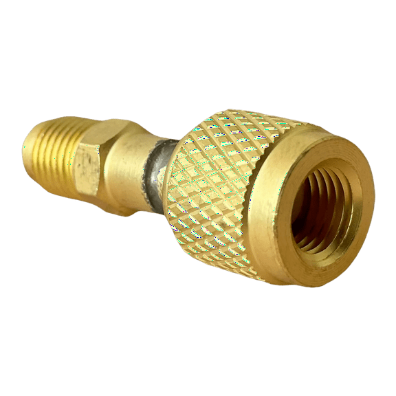 High-Pressure R32/R454B Reverse Thread Adapter, 1/4" Female to Male for A2L Refrigerant Tanks (Reverse-Seal Design, Corrosion-Resistant Brass)