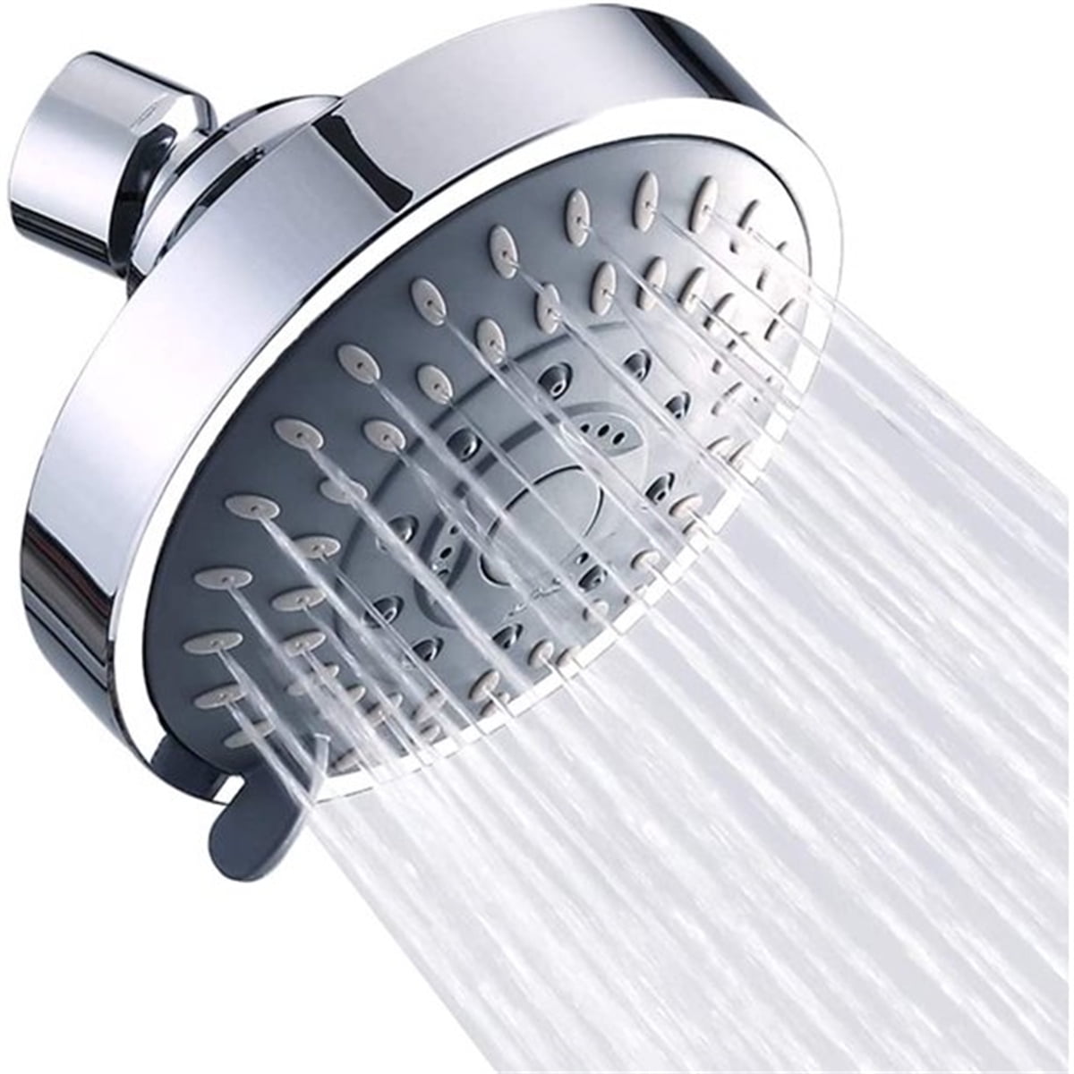 High Pressure Rain Fixed Showerhead Rainfall 5-Setting with Adjustable Metal Swivel Ball Joint - Relaxed Shower Experience Even at Low Water Flow & Pressure