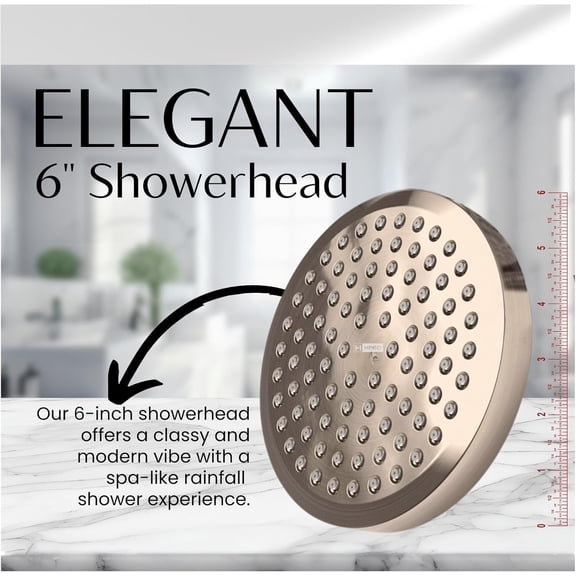 High Pressure Rain Shower Head - 6-Inch Round Brushed Nickel Luxury Bathroom Fixture with Anti-Clogging Nozzles