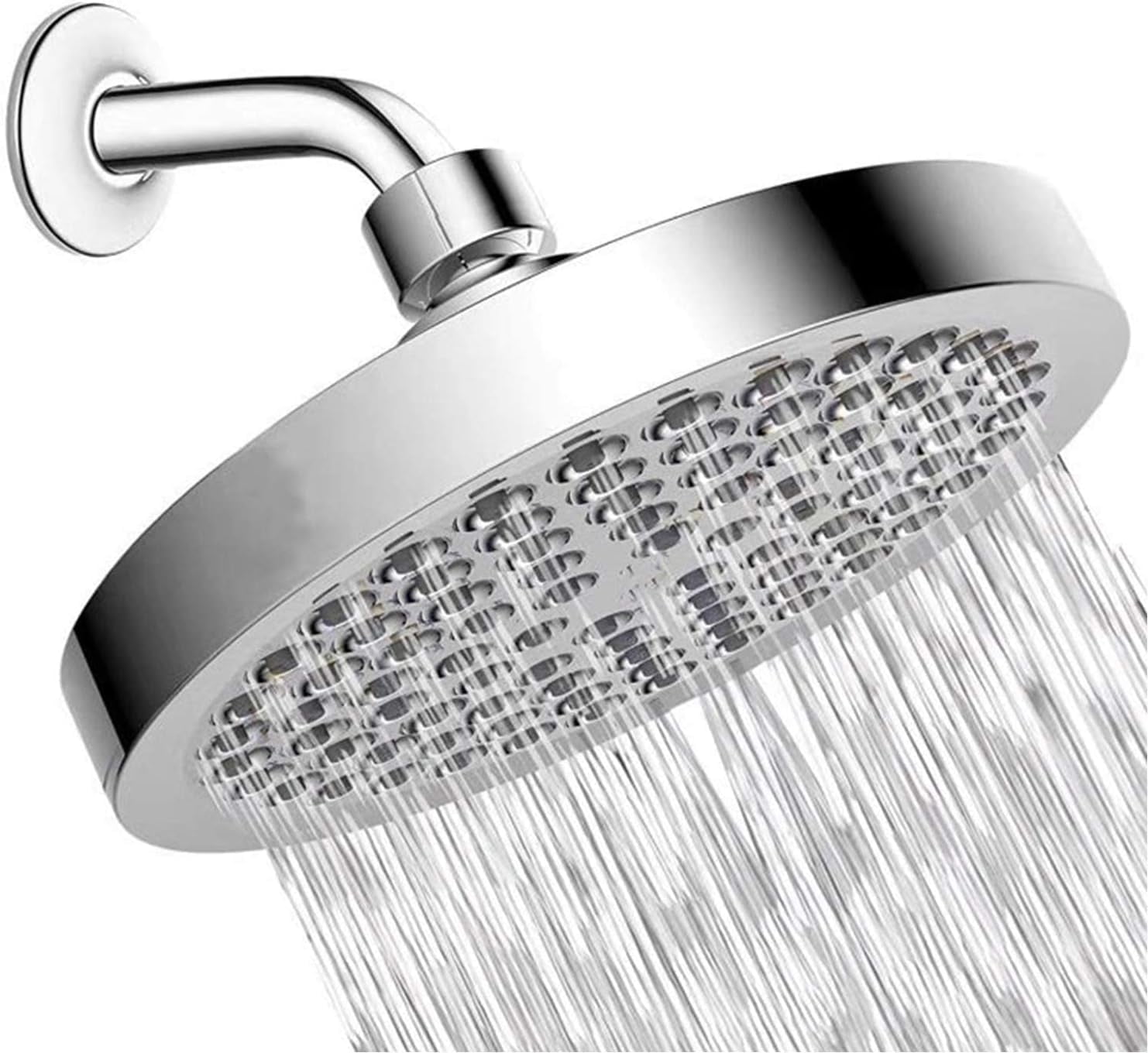 High Pressure Rain Shower Head, 6 Inch Round Fixed Shower with Swivel Ball Adjustable Angle Replacement Showerhead, Chrome Finish, Easy Installation