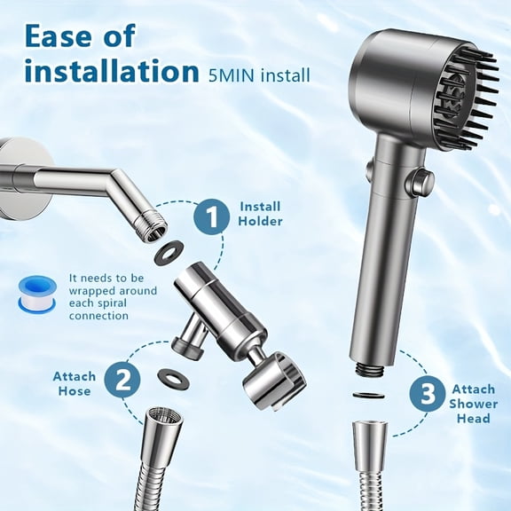 High Pressure Rain Shower Head With 7 Filters - Wall Mounted, Luxurious Bathroom Painted Finish, Three Speed Adjustable Bathroom Shower Massage - Wall Mounted High Pressure Rain Shower Head