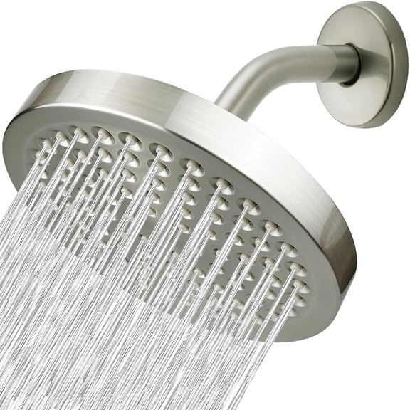 High Pressure Rain Shower Head with Arm - High Flow Rainfall Showerhead - Luxury Modern Look - Pressure Boosting (6" Shower Head with 6" Arm, Brushed Nickel)