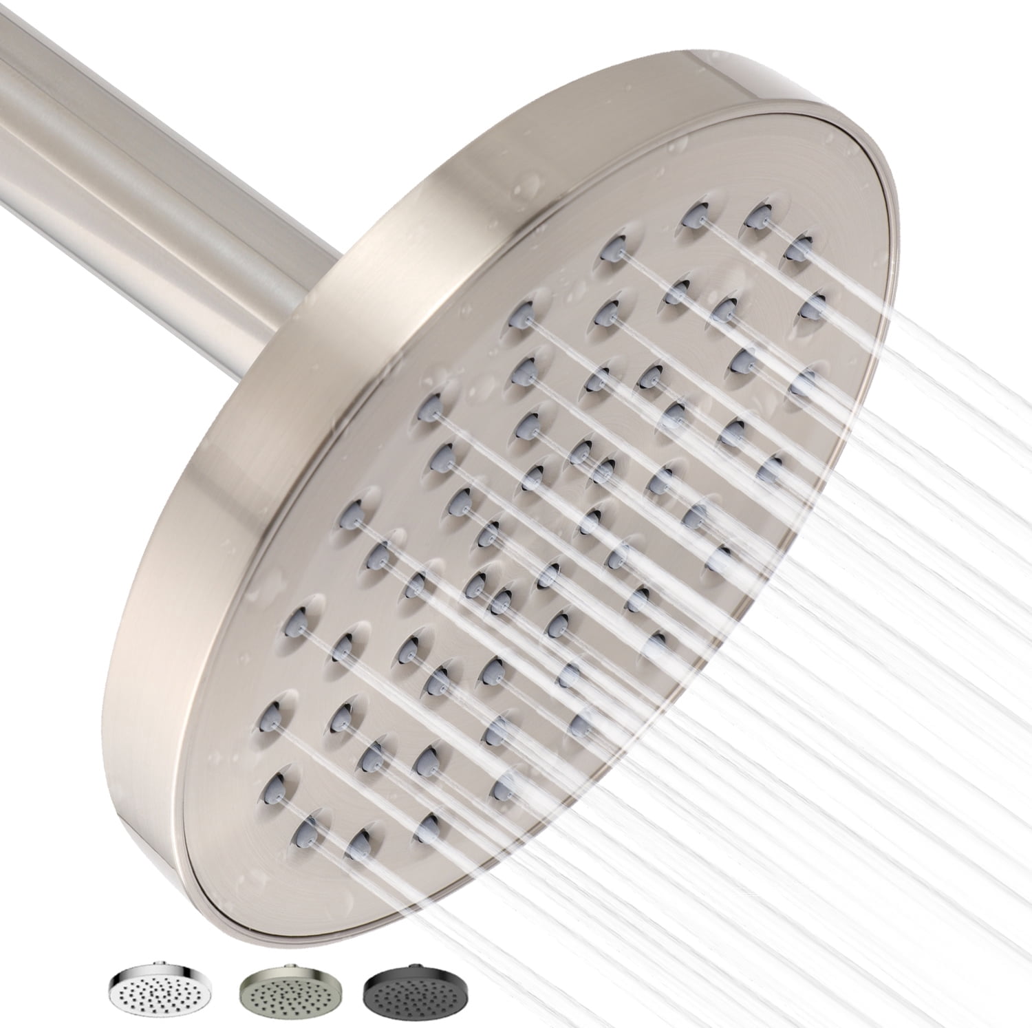 High Pressure Rain Shower Head Brushed Nickel Fixed Showerhead Single Function 6.5" Face