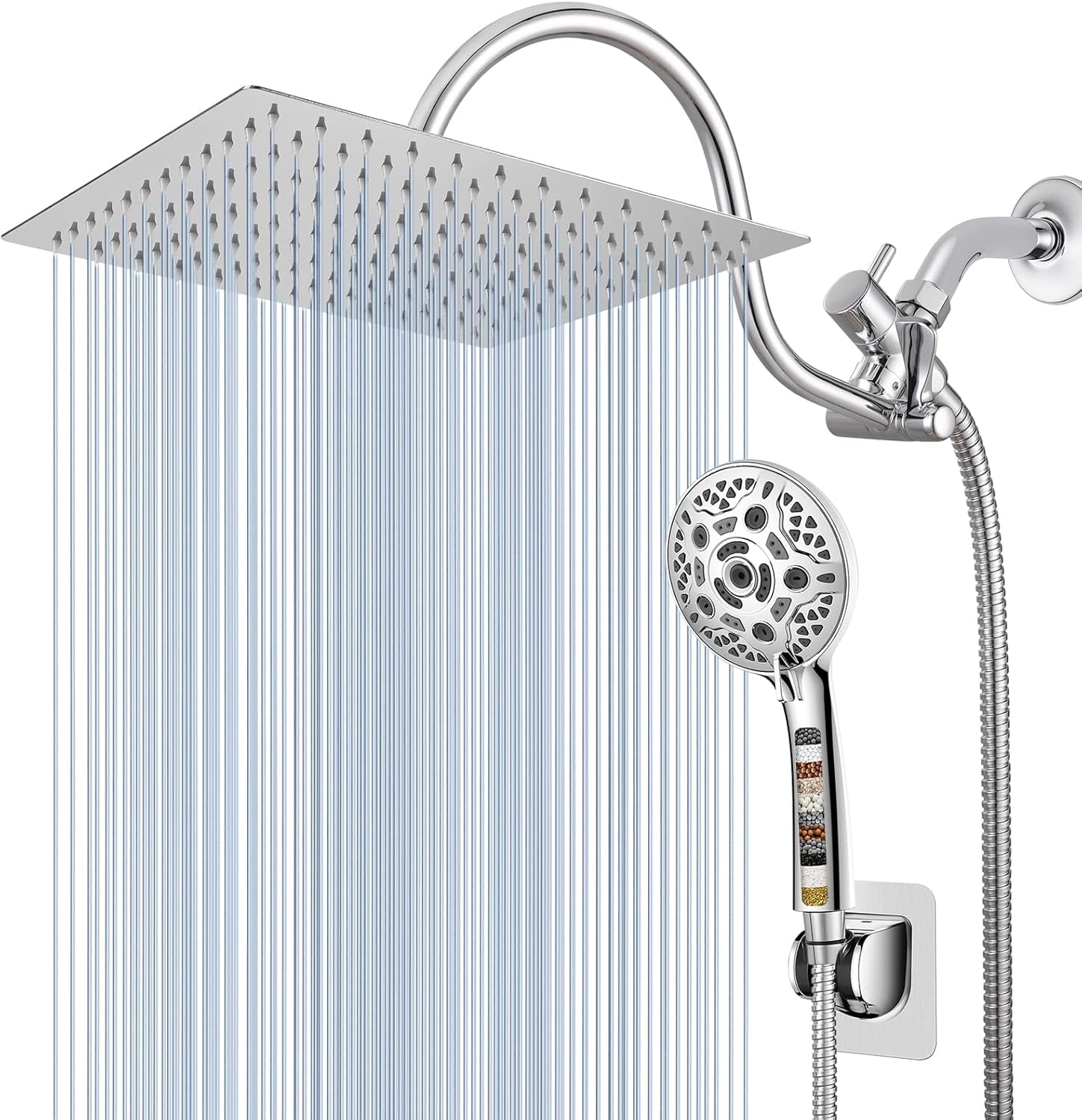 Chrome Adjustable Height Multi-Head Rain Shower Combo