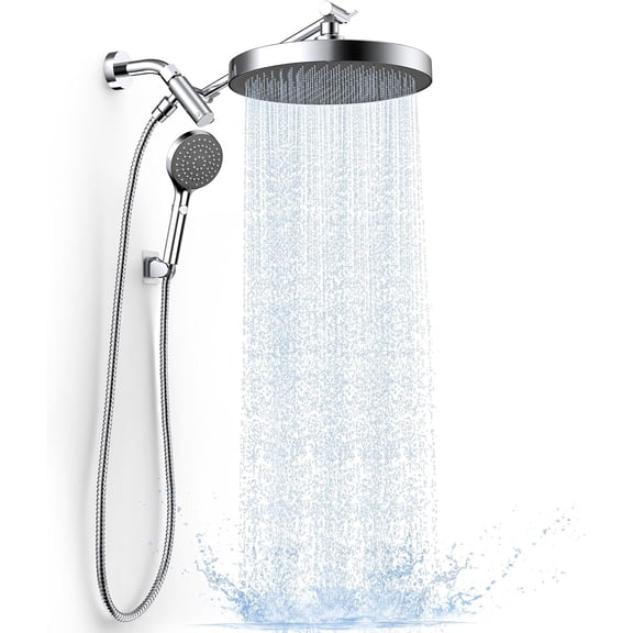 High Pressure Rain Shower Head with Handheld Spray Combo, 10" Rainfall Shower Head with Adjustable Integrated Extension Arm, Detachable Dual Shower Heads with 80" Long Stainless Steel Hose
