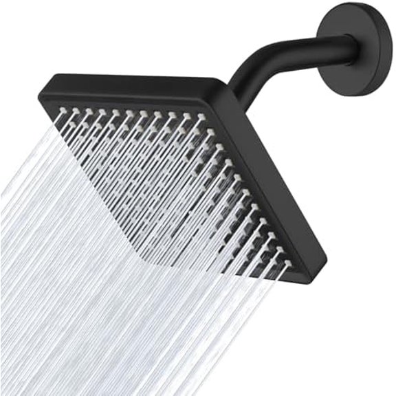 High Pressure Rain Shower Head with 6'' Shower Arm - High Flow Square Rainfall Showerhead - Luxury Modern Look - Pressure Boosting (Matte Black)