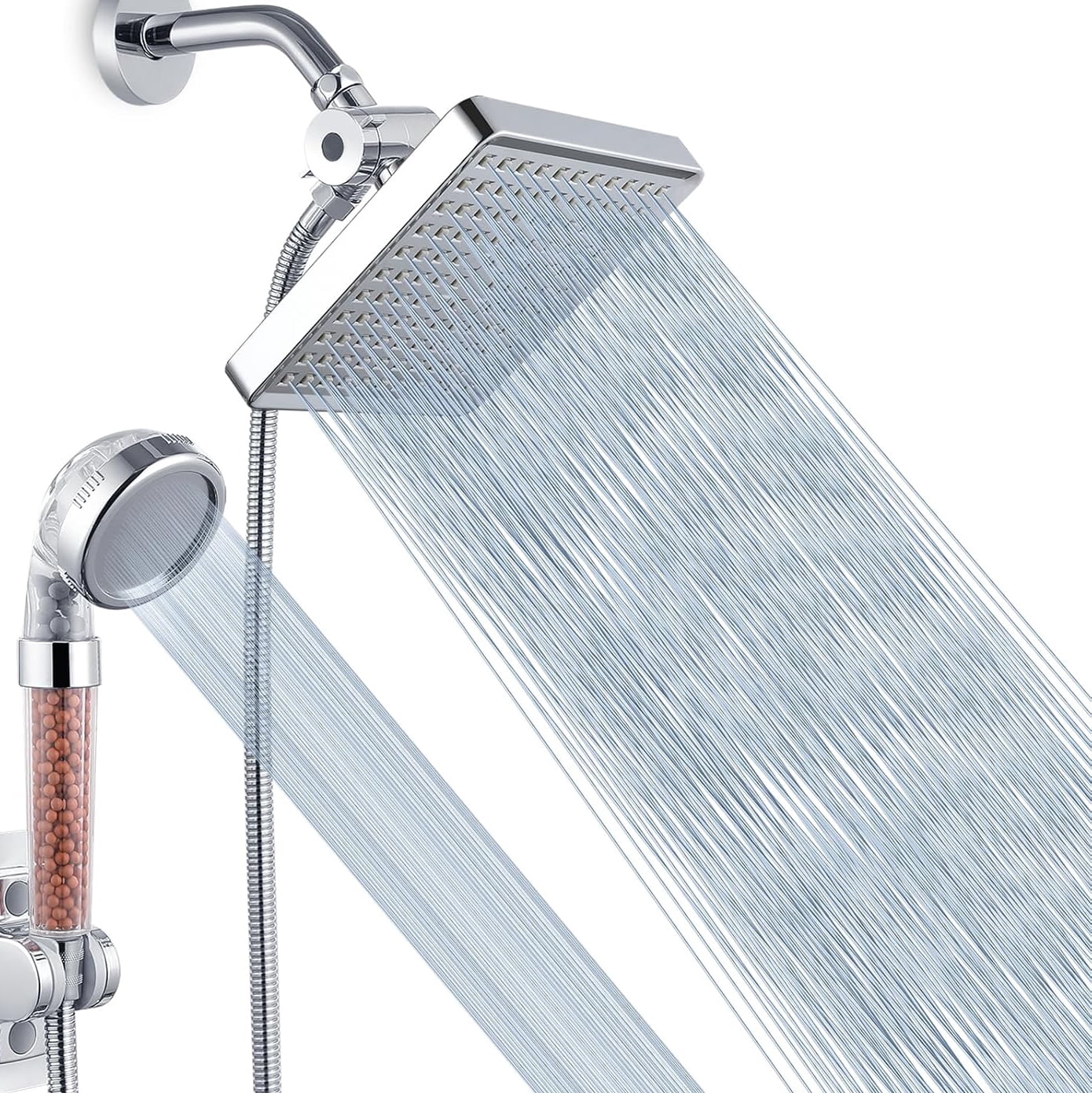 High Pressure Rain Shower Head with Handheld Spray Combo, Hand Held Filter Showerhead with Self-adhesive Holder and Hose (Luxury Chrome)